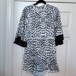 Katie Kime blue/white tasseled romper (Size S)